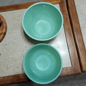 Vintage Fire King Jadeite Swirl Bowls Set Of 2